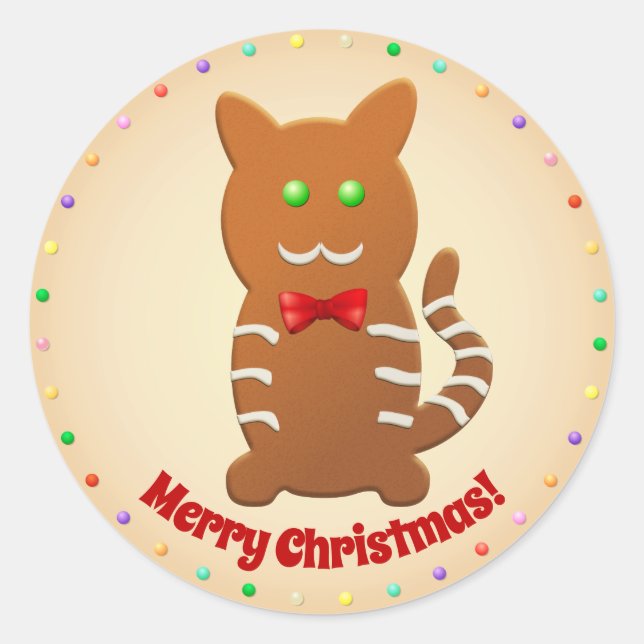Mitzipher The Sweet Gingerbread Cat Cartoon Classic Round Sticker (Front)