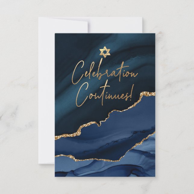 ✡ Mitzvah Celebration! Watercolor Agate Slate Blue RSVP Card (Front)