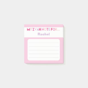 Mitzvah Note Child's Name Post-it Notes Pink