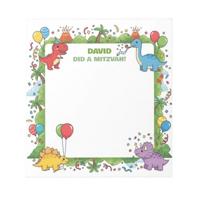 Mitzvah Note Notepad for kids Cute Dinosaur Party (Front)