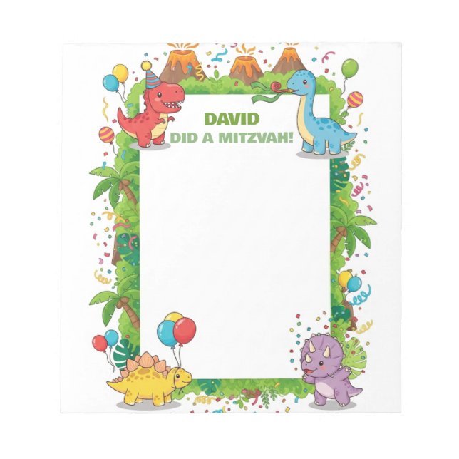 Mitzvah Notes for kids Cute Dinosaur Party Notepad (Front)