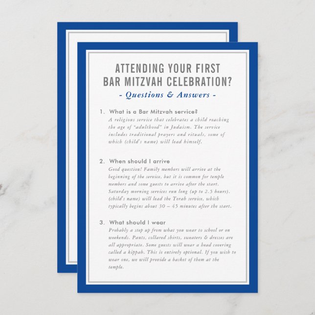 MITZVAH service info questions advice blue grey Invitation (Front/Back)