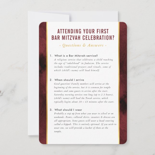 MITZVAH service info questions advice maroon Invitation (Front)