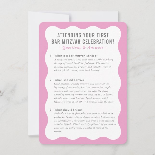 MITZVAH service information questions advice pink Invitation (Front)