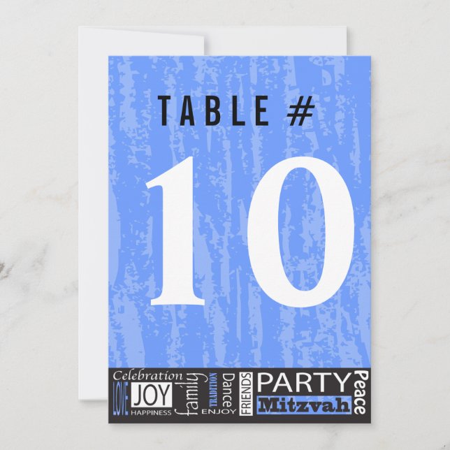 MITZVAH WORDS Bar Bat Invitation Table Number Card (Front)