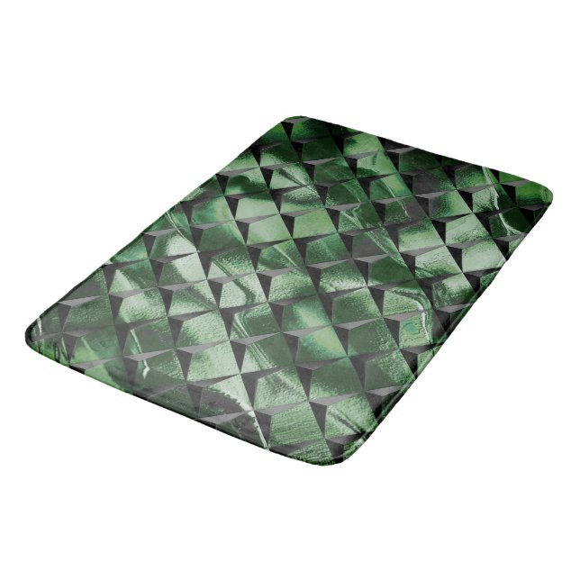 Mix 3D squares with dark green image of background Bath Mat (Angled)