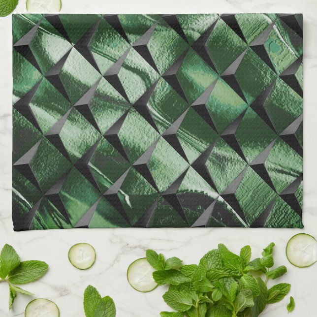 Mix 3D squares with dark green image of background Kitchen Towel (Folded)