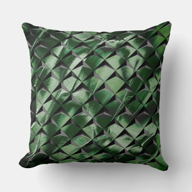 Mix 3D squares with dark green image of background Throw Pillow (Front)