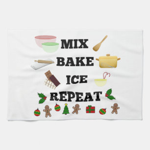 Mix Bake Ice Repeat! on a Christmas Kitchen Towel