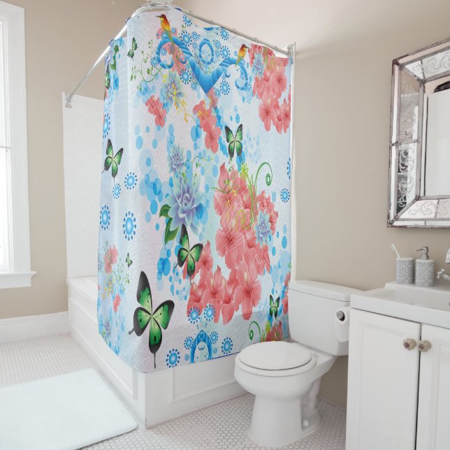 Mix Blue abstract with Salmon flowers (In Situ)