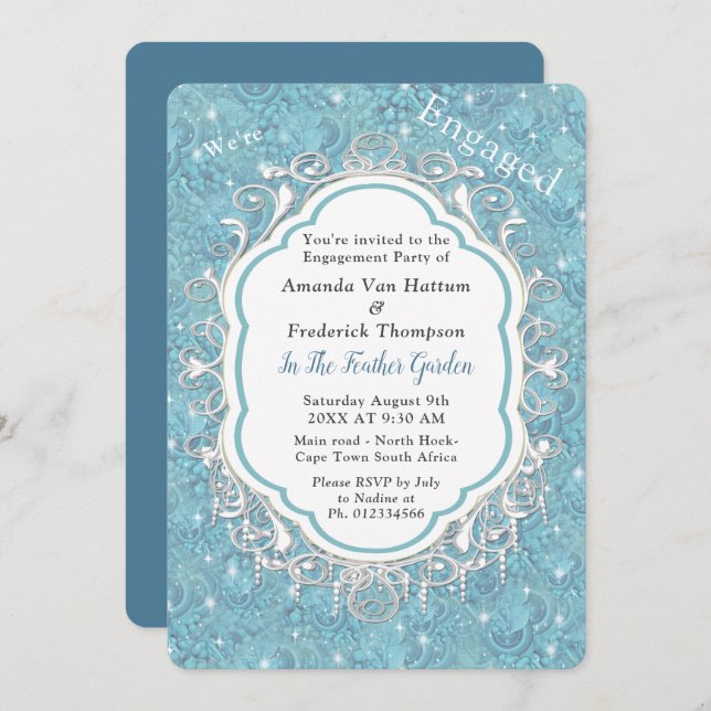 Mix Blue Pattern Repeats & White Lace Invitation (Front/Back)