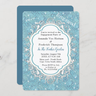 Mix Blue Pattern Repeats & White Lace Invitation