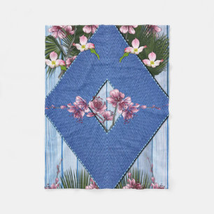 Mix blues & tectured diamond pattern  fleece blank blanket