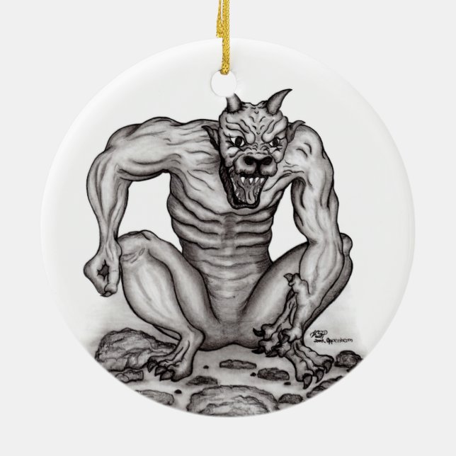 Mix-creature - Troll, Golem and Devil Ceramic Ornament (Back)