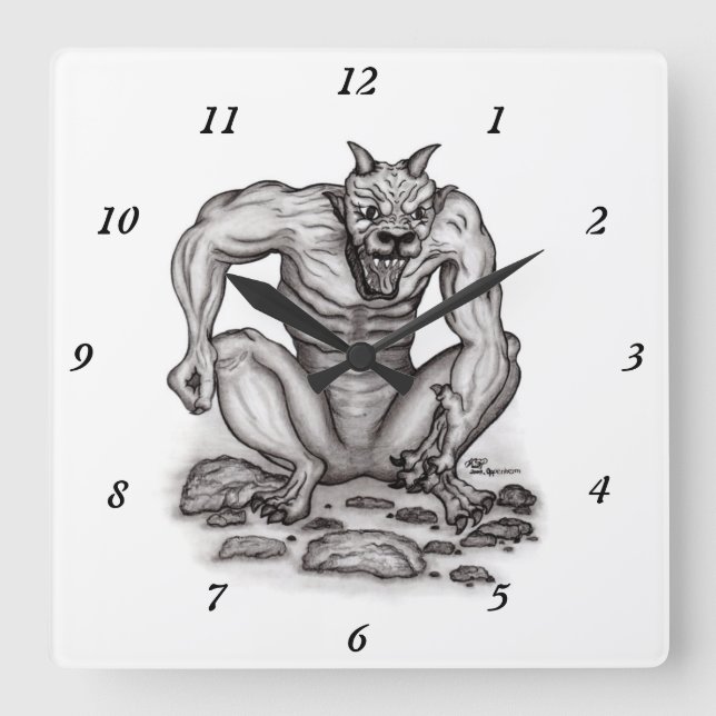 Mix-Creature - Troll, Golem and Devil Square Wall Clock (Front)