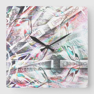 Mix faded newspaper & graphic art with rough pinch square wall clock