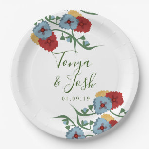 Mix Flowers Mexican Folk Botanical Pretty Floral Paper Plate