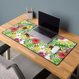 Mix-fruit tropical, fleurs et feuilles sur blanc