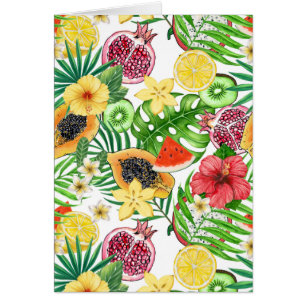 Mix-fruit tropical, fleurs et feuilles sur blanc