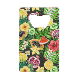 Mix-fruits tropicaux, fleurs et feuilles en noir