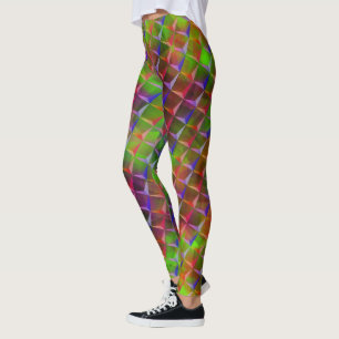 Mix greenish, red, brown, lilac 3D or triangles Leggings