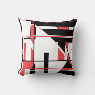Mix of  Black Red on White Geometric Abstract Art Throw Pillow