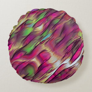 Mix of opaque and chrome green and burgundy spots round pillow