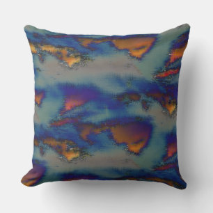 Mix of orange & blue stained with scratched effect throw pillow