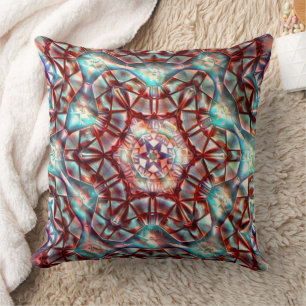 Mix of rough and blurry in burnt cyan with red throw pillow