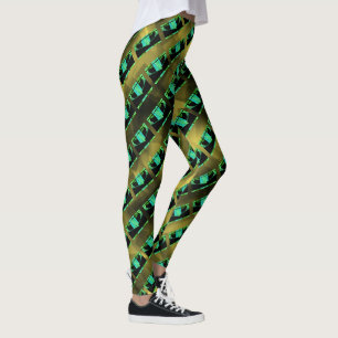 Mix rapport geometric, stripes green black yellow leggings