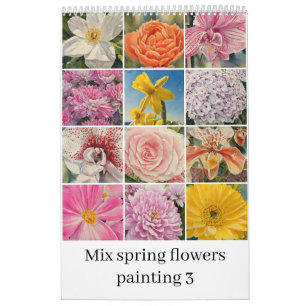Mix spring flowers watercolor painting 3 calendar