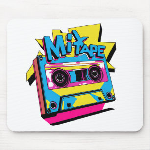 Mix Tape Vibes Retro 80s Neon Cassette Mouse Pad