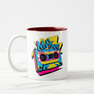Mix Tape Vibes Retro 80s Neon Cassette Two-Tone Coffee Mug