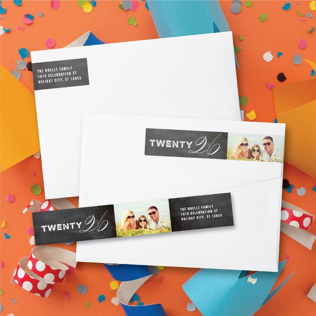 Mix Typography 2026 Simple Modern New Year Photo Wrap Around Label (Mix Typography 2026 Simple Modern Black Chalkboard New Year Photo Wrap Around Label @ fat_fa_tin)