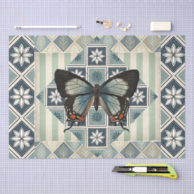 Mixed Abstract Pattern & Butterfly Decoupage  Tissue Paper (Craft)