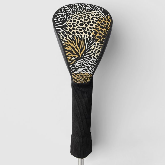 Mixed Animal Print Zebra Leopard Tiger Mixed Print Golf Head Cover (Front)