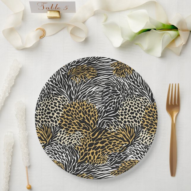 Mixed Animal Print Zebra Leopard Tiger Mixed Print Paper Plate (Wedding)