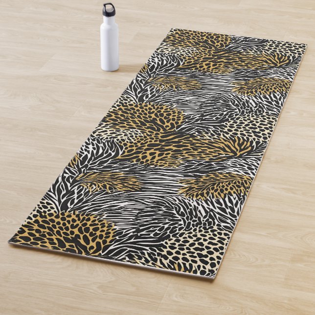 Mixed Animal Print Zebra Leopard Tiger Mixed Print Yoga Mat (In Situ)