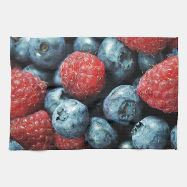 Mixed berries (blueberries and raspberries) design kitchen towel (Horizontal)