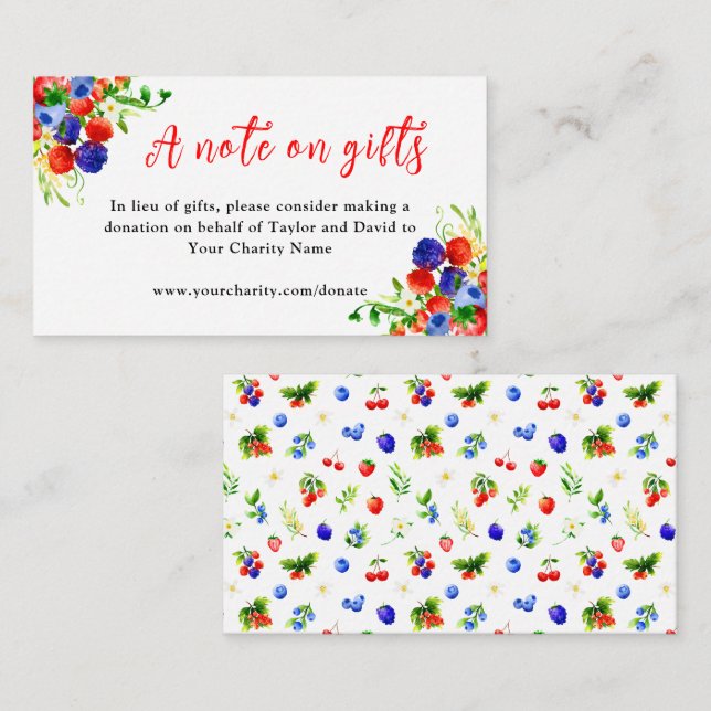 Mixed Berries with Foliage Wedding A Note On Gifts Enclosure Card (Front/Back)