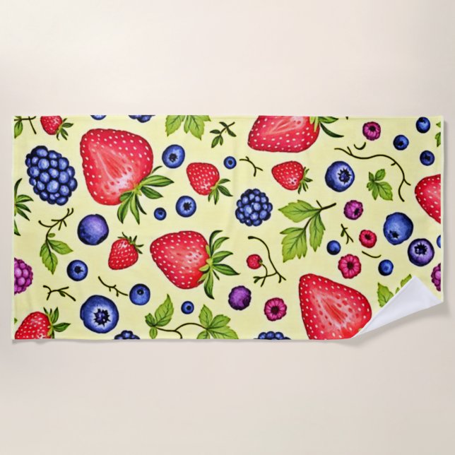 Mixed Berry Seamless Pattern Beach Towel (Front)
