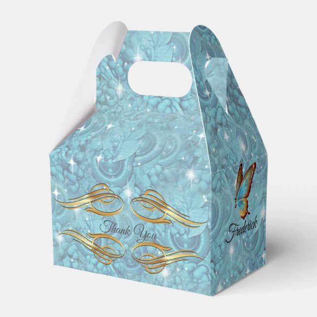 Mixed Blue Silky Pattern with White Sparkles Favor Box (Front Side)