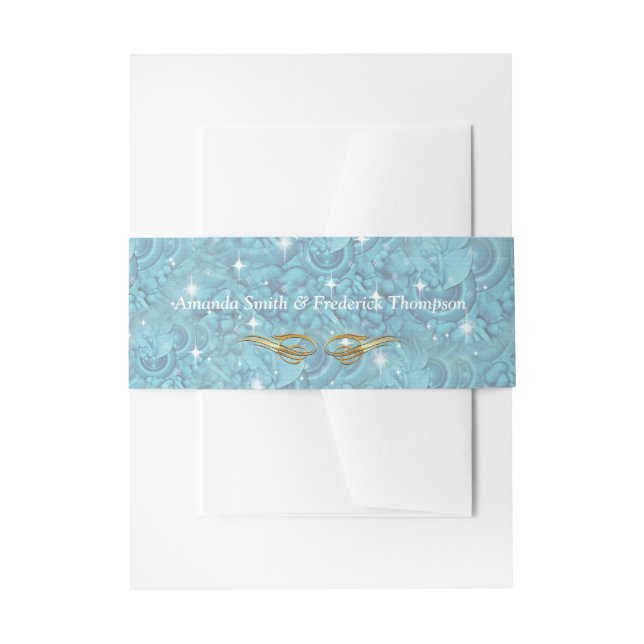 Mixed Blue Silky Pattern with White Sparkles Invitation Belly Band (Front Example)
