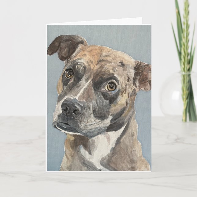 Mixed Boxer Hand-Painted on Canvas Thank You Card (Front)