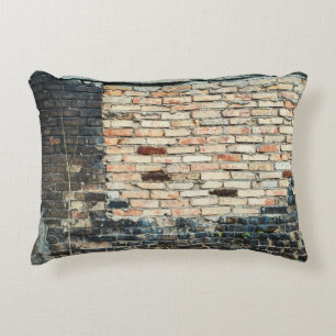 Mixed brick wall texture background. Vintage effec Accent Pillow
