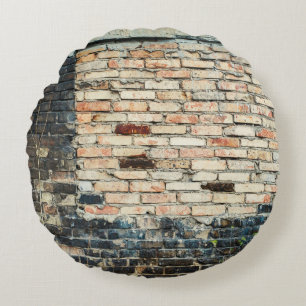 Mixed brick wall texture background. Vintage effec Round Pillow