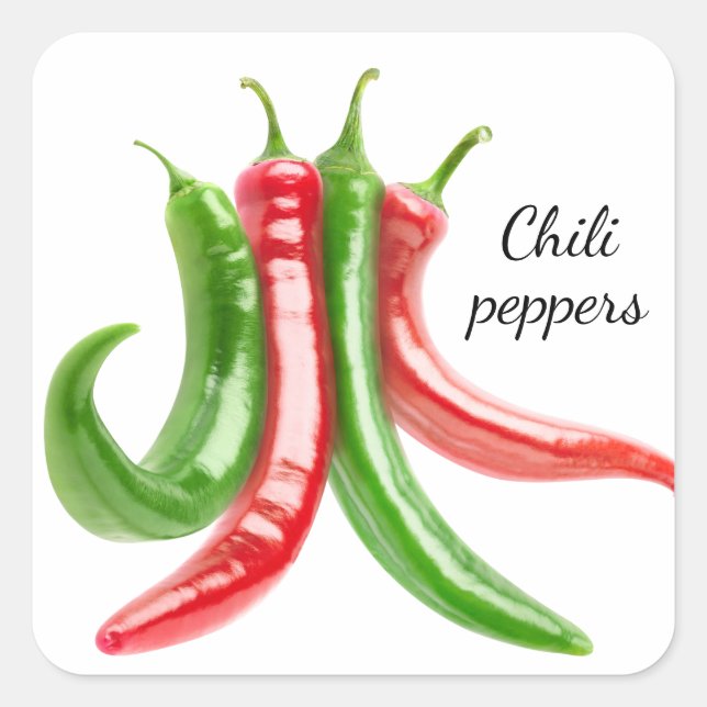 Mixed chili peppers square sticker (Front)
