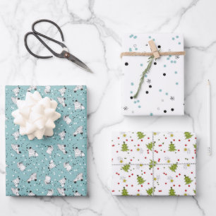 Mixed Christmas Wrap - Santas and Christmas Trees Wrapping Paper Sheet