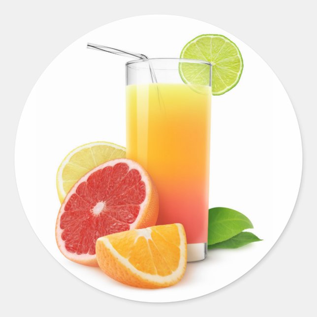 Mixed citrus fruits juice classic round sticker (Front)