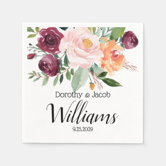 Mixed Colour Florals Peony Bouquet Wedding  Napkin